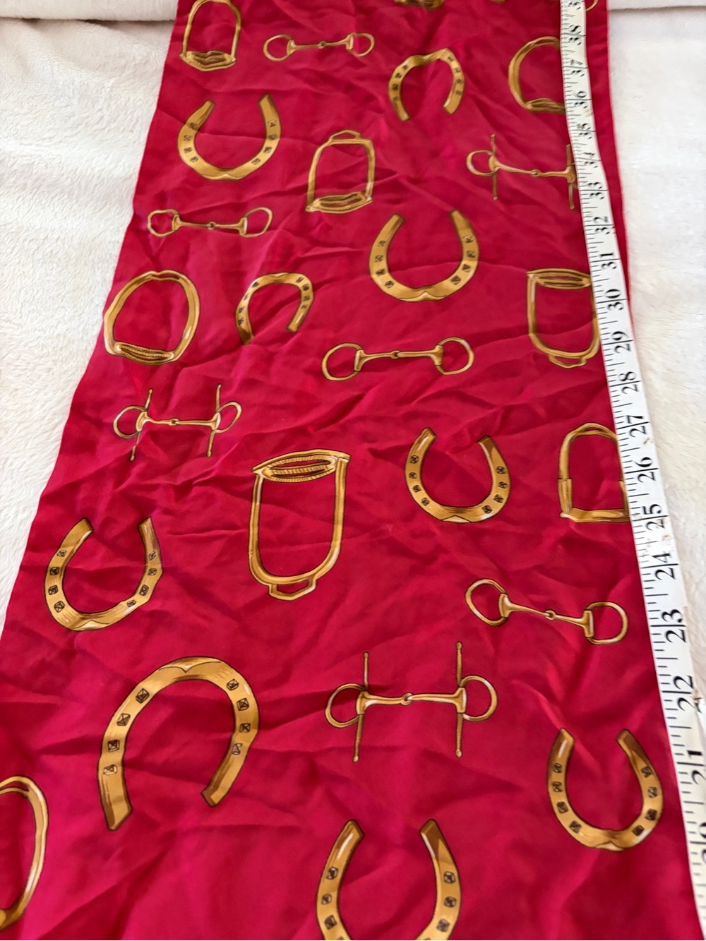 Equestrian Print Red Silk Scarf by Ralph Lauren Vintage ascot - Picture 11 of 14